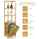 Bamboo tower hamper organizer with 3-tier shelves and detachable oxford cloth bag for laundry and household storage.