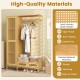 Bamboo clothing rack with cabinet, drawers, and hanging rod, featuring tear-proof resin rattan for organized storage.