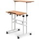 Height adjustable 2 in 1 sit-stand computer desk with split-top design, durable particleboard, and rolling wheels for.