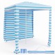 Foldable 6.6 x 6.6 feet beach canopy in blue stripes with detachable sidewall, perfect for outdoor shade and privacy.