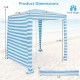 Foldable 6.6 x 6.6 feet beach canopy in blue offers sun protection and privacy, perfect for outdoor leisure with friends.