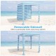 Foldable 6.6 x 6.6 feet beach canopy in blue with detachable sidewall for added shade and privacy during outdoor use.