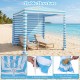 Portable 6.6 x 6.6 feet beach canopy in blue with detachable sidewall, providing sun protection and easy setup for outdoor use.