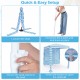 Foldable 6.6' x 6.6' beach canopy in blue with detachable sidewall, made of waterproof polyester for easy outdoor setup.