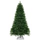 7 ft hinged Christmas tree with PVC branch tips and warm white LED lights, ideal for festive home or office decor.