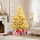 6-foot pre-lit artificial Christmas tree with snow flocking, warm white LED lights, and presents underneath for festive.