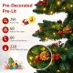 7 ft pre-lit artificial Christmas tree with 791 branch tips, 60 pine cones, and 220 warm white LED lights for festive.