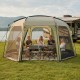 Spacious 6-8 person netted canopy tent with zippered door, ideal for outdoor gatherings and airflow.