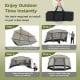 6-8 person netted canopy tent with zippered door, showcasing assembly steps and spacious design for outdoor gatherings.