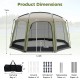 Netted canopy tent dimensions showing 6-8 person capacity, featuring a zippered door and robust metal poles for.