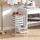 6-drawer rolling storage cart in white with wooden tabletop, ideal for organizing office and craft supplies.