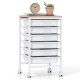 6-drawer rolling storage cart with white drawers and wooden tabletop, ideal for office or craft organization.