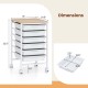 6-drawer rolling storage cart with wooden tabletop, white finish, ideal for organizing office and craft supplies.
