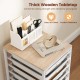 6-drawer rolling storage cart with thick wooden tabletop, featuring a white metal frame, ideal for office organization.