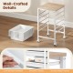 6-drawer rolling storage cart with white metal frame and wooden tabletop, ideal for office or craft organization.