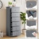 Gray 6-drawer chest dresser with smooth metal glides and elegant knobs, perfect for bedroom or living room storage.
