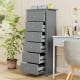 Gray 6-drawer chest dresser with smooth metal glides and elegant knobs, ideal for bedroom or office storage.