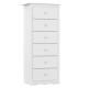 White 6-drawer chest dresser with smooth metal glides and elegant design, perfect for bedroom or living room storage.