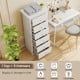 White 6-drawer chest dresser with spacious top, smooth metal glides, and stylish design for bedroom or office storage.