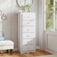 White 6-drawer chest dresser with elegant design, smooth metal glides, and spacious top for bedroom or living room.
