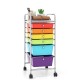 Rolling storage cart with 6 colorful plastic drawers and a sturdy metal frame, ideal for organizing office or home.