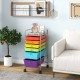 Multicolor 6 drawers rolling storage cart with a metal frame and casters, ideal for organizing office or home supplies.