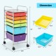Rolling storage cart with 6 multicolor plastic drawers, featuring a sturdy metal frame and removable casters for easy.