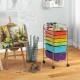 Rolling storage cart with 6 multicolor plastic drawers, ideal for organizing office, home, or classroom supplies.