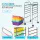 Rolling storage cart with 6 multicolor plastic drawers and a sturdy metal frame, perfect for organizing office or home.