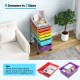Rolling storage cart with 6 multicolor plastic drawers and sturdy metal frame, ideal for organizing office or home.
