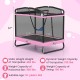 Side view of the pink 6 FT kids trampoline with swing, showcasing the spacious swing seat and sturdy galvanized steel.