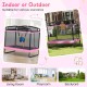 6 FT pink kids trampoline with swing and horizontal bar, designed for indoor or outdoor play, promoting fun and safety.