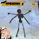 6 ft animated skeleton decoration with 4 arms, glowing red eyes, and spooky sounds for Halloween fright.