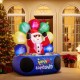 Inflatable DJ Santa with rotating music light and flashing LEDs, perfect for festive outdoor decorations.