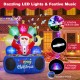 Inflatable DJ Santa with flashing RGB LED lights and rotating music light, perfect for festive outdoor celebrations.