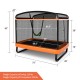 Kids trampoline and swing set in orange with safety fence, holds 220 lbs for trampoline and 110 lbs for swing.