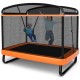 Kids enjoying the 6 feet orange trampoline with swing and safety fence, featuring a sturdy frame and protective netting.