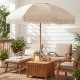 6 feet patio umbrella with fringe, wood pole, and push button tilt, providing stylish shade for outdoor relaxation.