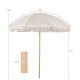 6 feet patio umbrella with fringe, wood pole, and push button tilt for adjustable shade, perfect for outdoor use.