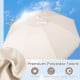 White 6 feet patio umbrella with fringe, featuring premium polyester fabric, push button tilt, and sturdy wood pole.