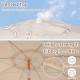 Vented top and fiberglass ribs of a 6 feet patio umbrella with fringe, promoting air circulation and stability.