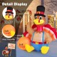 Inflatable turkey with pumpkin, 6 feet tall, featuring LED lights for Thanksgiving outdoor decor and stability.