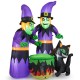 Inflatable 6 ft Halloween witches with cauldron and black cat, featuring bright LEDs for outdoor spooky decor.
