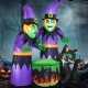 Inflatable 6 ft Halloween witches with cauldron and black cat, featuring bright LED lights for festive outdoor.