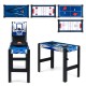 6-in-1 combo game table featuring basketball, billiards, and hockey with adjustable legs for stability and safety.