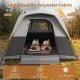 Spacious 6-person outdoor camping tent in grey features waterproof polyester fabric and easy setup for family trips.