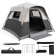 Close-up view of the 6-person camping tent's sturdy fiberglass poles and ground stakes, ensuring reliable outdoor support and safety.