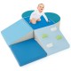 Soft play set for toddlers featuring climbing triangle and ramp in blue, made of high-density foam for safe play.