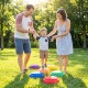Colorful 6-piece stepping stones for kids, promoting sensory play and coordination in a sunny outdoor setting.