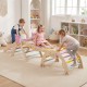 Three children play on a 6-piece toddler indoor gym with climbing frame and foam blocks, promoting active learning and creativity.